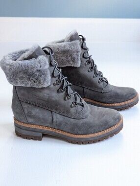 Timberland Ladies 7 Courmayeur Valley Grey Shearling Ankle Boots S. 10